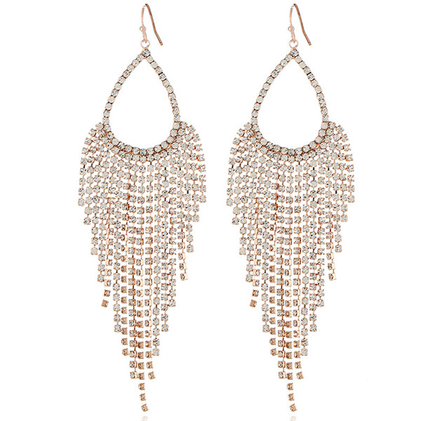 Long ear earrings, womanly temperament, fashion, moisture, water drops, earrings, tassels, water drills, claws, chains