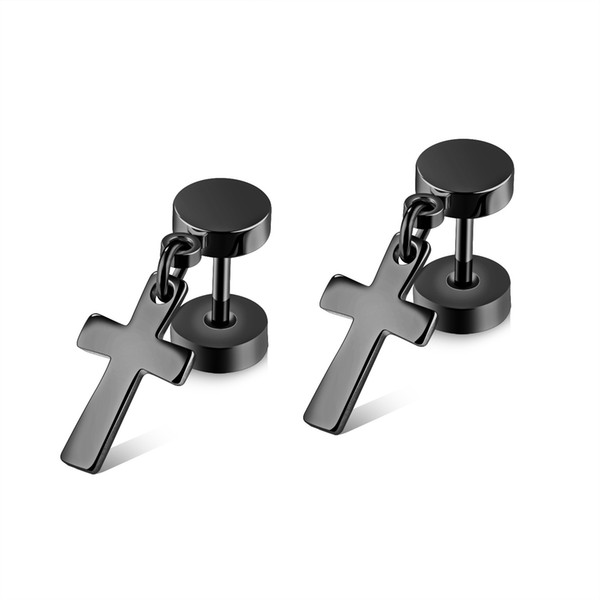 Black Titanium Steel Cross Stud Double Twist Screw Stud Earrings Fashion Girls Cute Personality Trend New