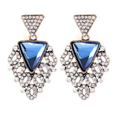 2018 Fashional Women Accessaries Triangular Ear Stud Blue Crystal Ear Drop Princess Wedding Earring High Quality Earbob Pendant Ear Ring