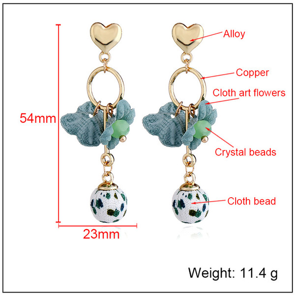 2018 Cloth Art Flower Dangle Earring Crystal Beads Alloy Pendant Earring Personlaity Ear Hoop Chandelier Charm For Women Accessaries