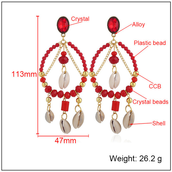 Fashional Circle Women Ear Stud Chandelier National Dangle Earring HandCraft Shell Crystal Ear Ring Charm For Ladies Pary Gift wedding
