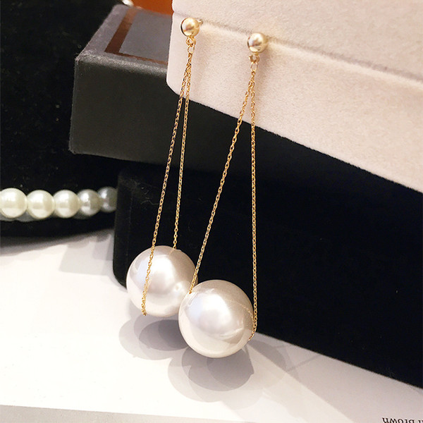 925 Silver Needle Pearl Earrings Personality Exaggerated Long Style Korean Fashion Earrings Female Simple Joker Earrings