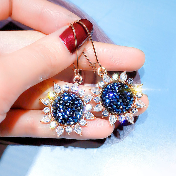 Flash Diamond Colorful Sunflower Advanced Earrings Joker Minor Korean Earrings Red Trend temperament