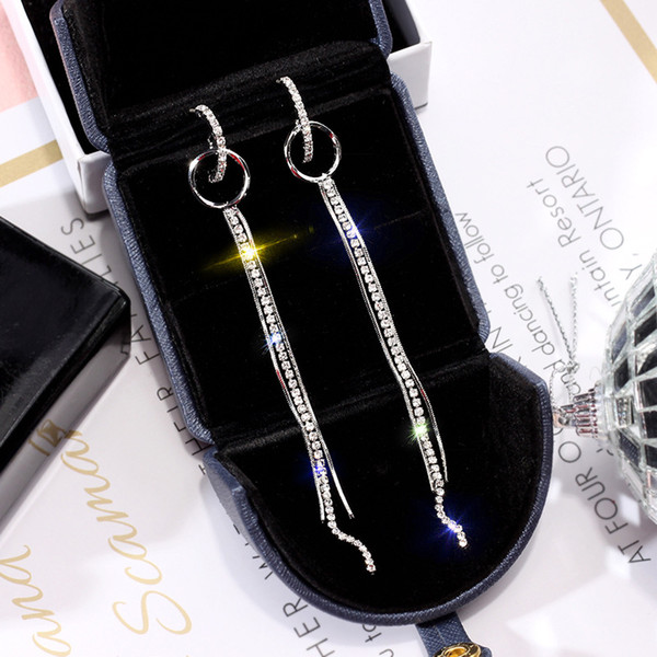 The temperament Tassel ring female fashion long 925 silver pin ear nail Korean circle ear pendant personality exaggerated ear jewelry female