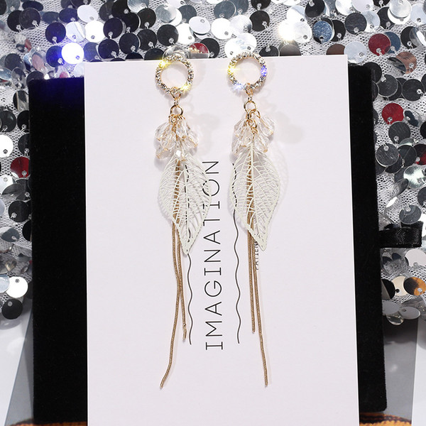 Leaf earrings sexy earrings exaggerated European and American personality long nightclub temperament tassel earrings trend temperament