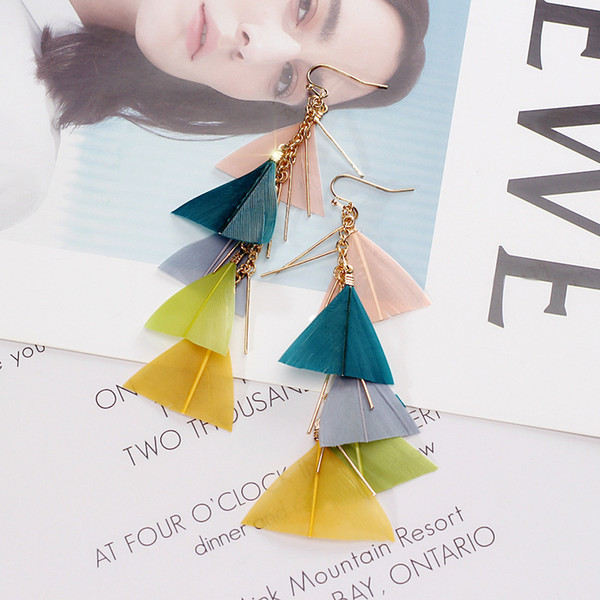 Colorful feather earrings Bohemian wind holiday earrings long tassel earrings for women