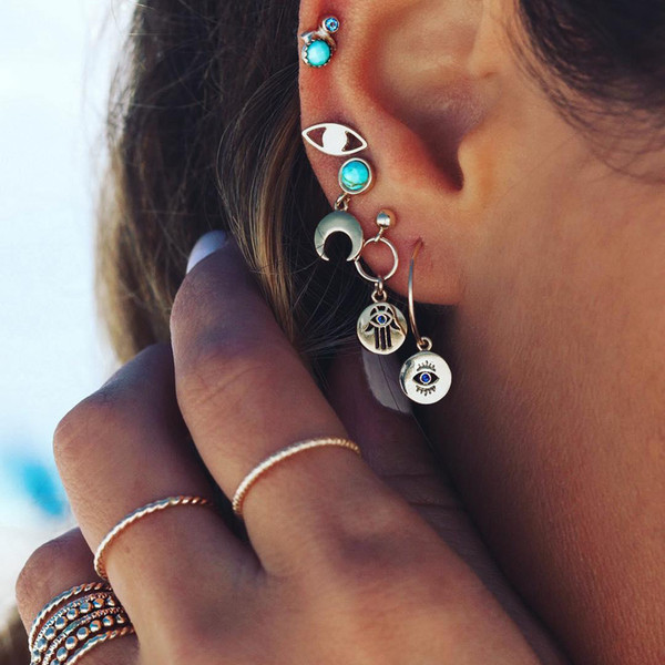 Bohemian Wind Ear Nails Popular Personality Palm Eyes Moon Ear Nails Ear Rings Set Fashion New Night Club