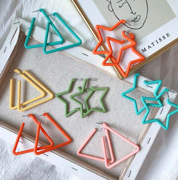 2019 fashion new geometric five-pointed star earrings female temperament acrylic frosted candy color earrings free shipping