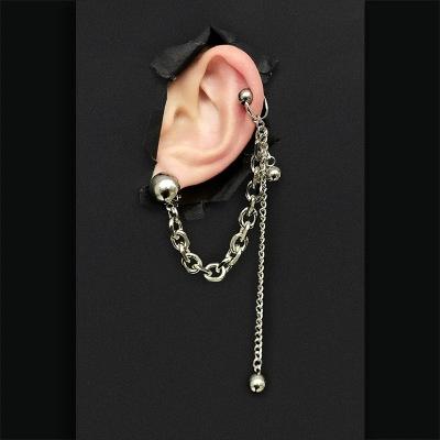 chain earrings new designs gold,European and American style dark black girl cool earrings, chain integrated double hole long bell pendant