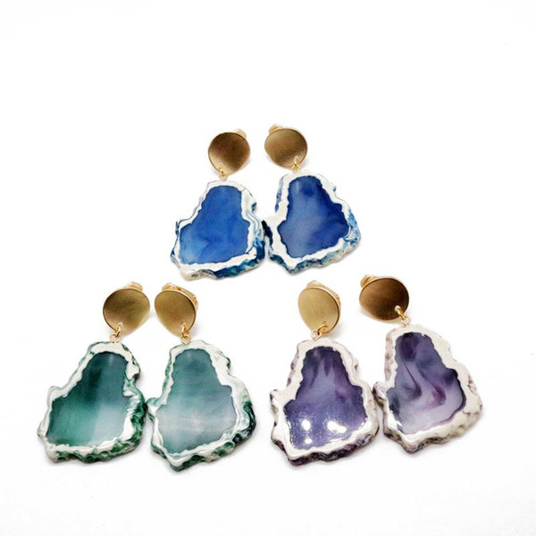 Free Shipping Geometric Green Purple Blue Resin European And American Styles Sweet Elegant Cute Clip Earring