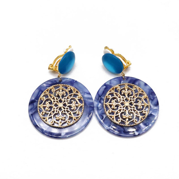 Free Shipping Blue Mint Geometric Alloy Resin Mixed Material Elegant New Special Designs Sweet Clip Earring For Women