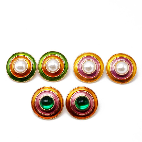 Free Shipping Cute Round Mixed Color Enamel Alloy Elegant Design Clip-on Earring For Women, Hot Fashion Earring