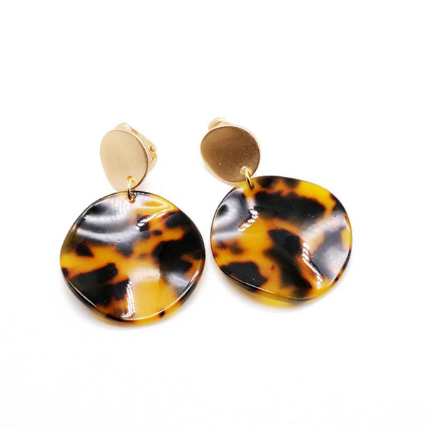 Free Shipping Round Tortoise Resin Sweet Light Weight Simple Geometric Leopard Print Clip Earring For Women