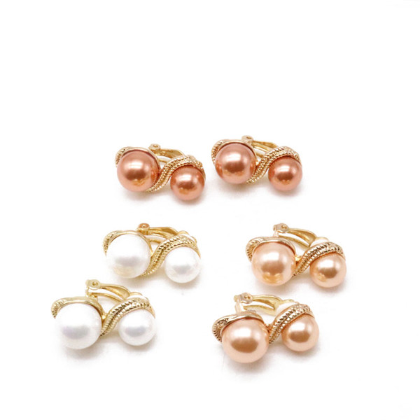 Free Shipping White Champagne Pearls Elegant Sweet Double Pearl Cute Fashion Beauty Clip Earring For Women