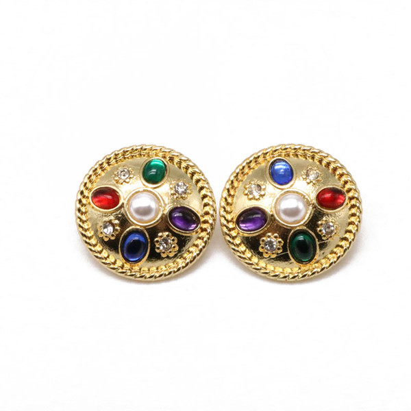 Free Shipping Round Alloy Geometric Mixed Color Sweet Girl Clip Earring, Elegant Gold Plating Clip Earring