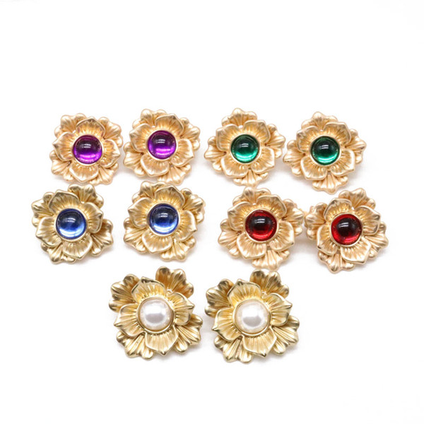 Free Shipping Alloy Flower Sweet Purple Green White Pearl Green Cute Designs Clip Earring For Women