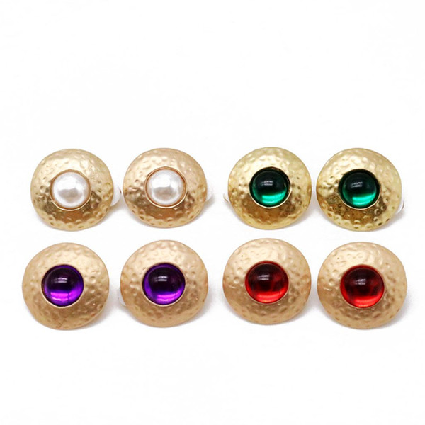 Free Shipping Round Hammered Alloy Purple Green White Green Elegant Cute Simple Clip-on Earring For Women