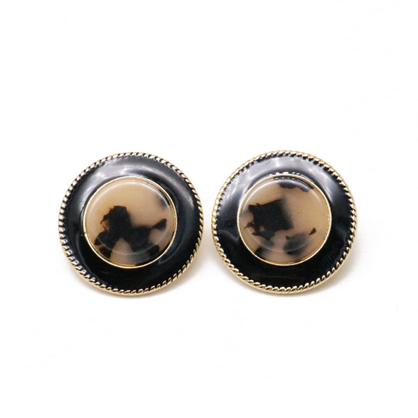 Free Shipping Black Enamel Round Leopard Print Resin Alloy Geometric Cute Sweet Elegant Earring For Women