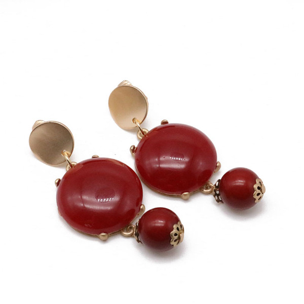 Free Shipping Red Gray Colors Sweet Beads Charm Alloy Resin Elegant Sweet Clip-on Earring For Women