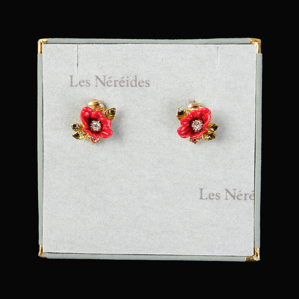 Les bsl nereides winter garden series enamel glaze red peony flower studded ear clip without ear hole