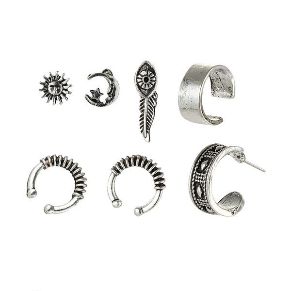 Bulk Lots 7pcs/set Carved Bohemia Retro Hoop Earrings Big Fashion Earrings Stainless Steel Designer Jewelry Des Boucles D'oreilles Orecchini