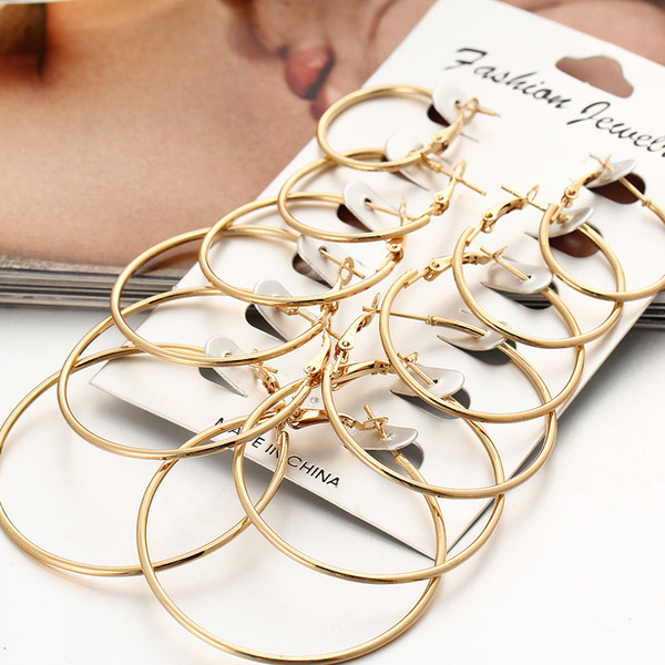 Bulk Lots 6pairs/set Punk Style Earrings Gold Hoop Earrings Women Earrings Stainless Steel Designer Jewelry Des Boucles D'oreilles Orecchini