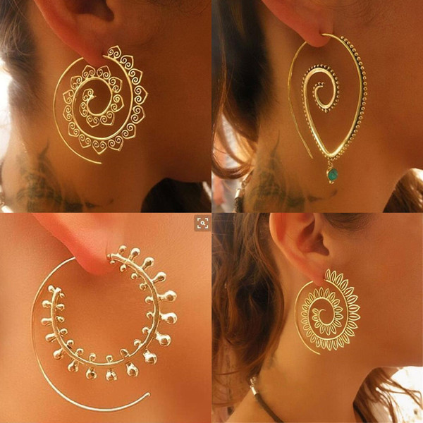 Vintage Tribal India Spiral Earrings Gold Hoop Earrings Women Earrings Studs Designer Jewelry Des Boucles D'oreilles Orecchini