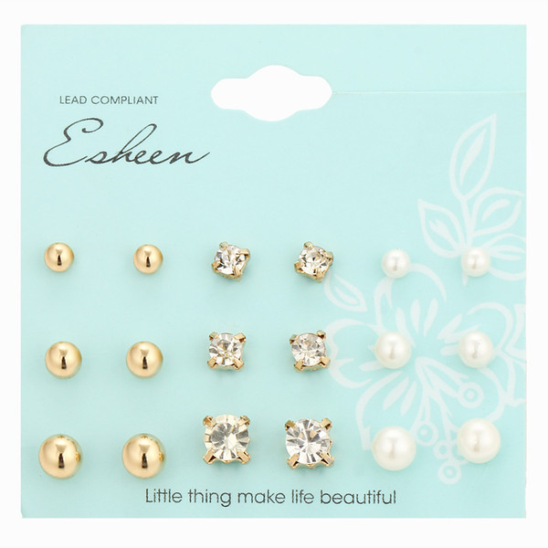 9 Pairs/Set Rhinestone Faux Pearl Women Earrings Studs Fashion Earrings Luxury Designer Jewelry Des Boucles D'oreilles Mothers Day Gift