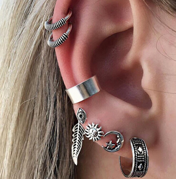 7pcs/set Carved Bohemia Retro Hoop Earrings Big Fashion Earrings Stainless Steel Designer Jewelry Des Boucles D'oreilles Orecchini