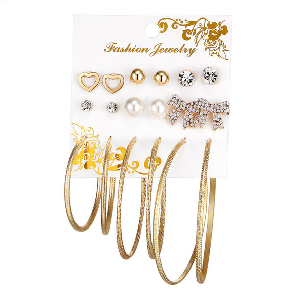 9 Pairs/Set Gold Silver Women Earrings Hoop Earrings Studs Fashion Earrings Luxury Designer Jewelry Des Boucles D'oreilles
