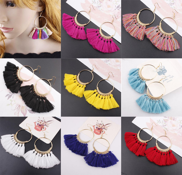 17 Colors Womens Fashion Bohemian Earrings Long Tassel Fringe Dangle Hook Earring Eardrop Ethnic Jewelry Gift