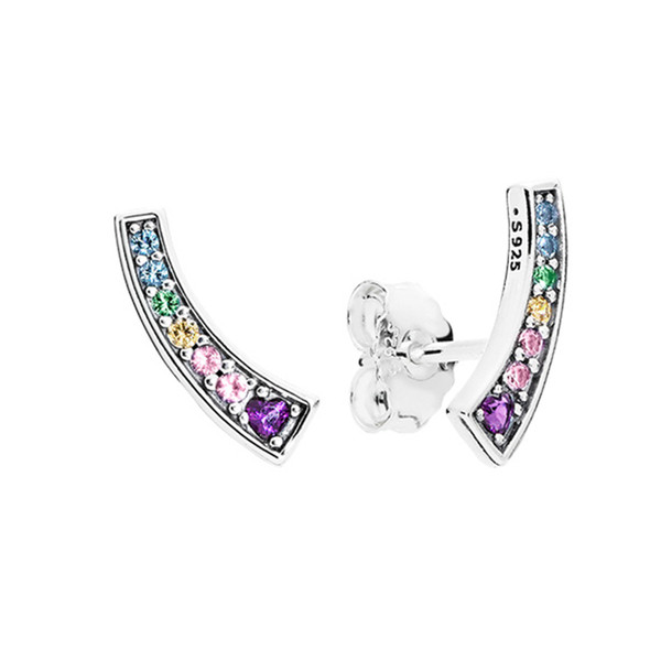 Authentic 925 Sterling Silver Colored gems CZ diamond Earrings Original box for Pandora Rainbow Stud Earring Free shipping