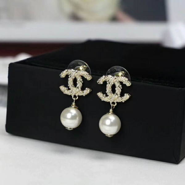 2019 new high quality designer pendant earrings brass earrings with diamonds and pearl Dangle of jewelry wholesale free shipping