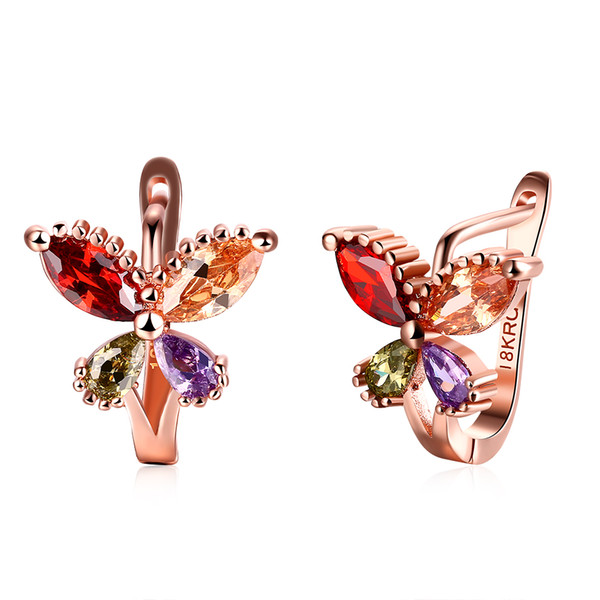 Factory Price Wholesale 18K Rose Gold Plated Charm Butterfly Clip Earrings with Zircon Fashion Party Gift Jewelry For Women Free Shipping