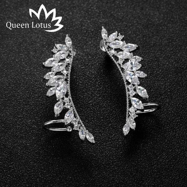 Queen Lotus Brand Crystal Tassel Angel Wings Zircon Earrings Angle Wing Leaf Fashion Ear Clips Jewelry Women's Gifts simplicity