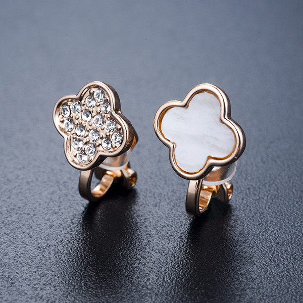 fashion clover design clip earings for non pierced ears jewelry wedding party accessories with cubic zirconia