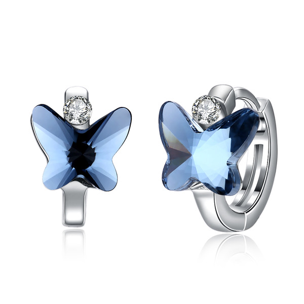 Elegant Designed Earrings S925 Sterling Silver Blue Crystal Butterfly Clip-on & Screw Back Earring Stylish Valentine's Day Gifts POTALA39B