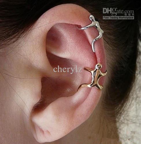 UK Hot Silver & Gold Climbing Man Naked Climber Ear Cuff Helix Cartilage Clip-on Earring Christmas 80643