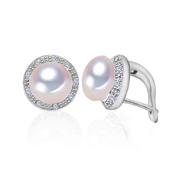 925 Sterling Silver Jewelry Pearl Earrings 2018 fashion Natural Pearl jewelry 8-9mm stud Earrings For Women wholesale