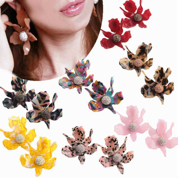 Newset style Fashion diamond earrings high-end design 14 gold-plated earrings Multi-colored resin lily flowers earring in stock