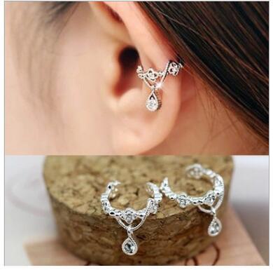 No hole ear clip-on earrings Ms diamond droplets zircon earrings two colors can choose shipping free