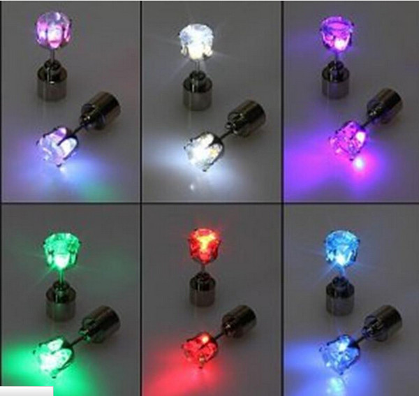 Novelty LED Flashing Light Stainless Steel Rhinestone Ear Stud Earrings Fashion Jewelry rave toys gift LED Earrings for Christma