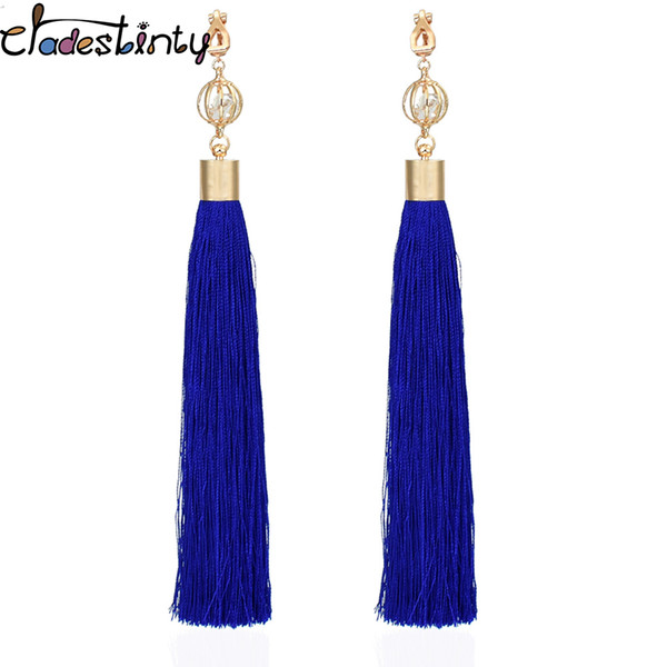 Chadestinty Gold Color Clip Earrings For Women Bohemian Long Tassel Earrings Crystal Jewelry Ear Cuff Earring boucle d oreille