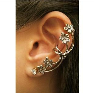 Wholesale - Plum Blossom Ear Cuff Earrings Pierced Body Jewelry Gold and Silver Color 24pcs/lot Free Shipping