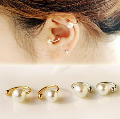 newest ear cuff fashion women's spring jewelry simple stylish simulated pearl non-pierced Ear clip earrings 2sizes 2colors ZS3