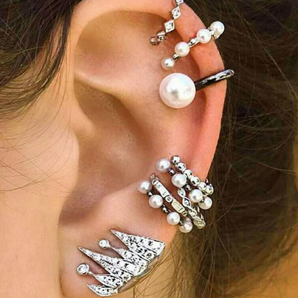 ROMAD 9pc/set Bohemia Ear Cuff Simulated Pearl Ear Clip Earrings Set Crystal Cartilage Earrings For Women Jewelry Brincos R5