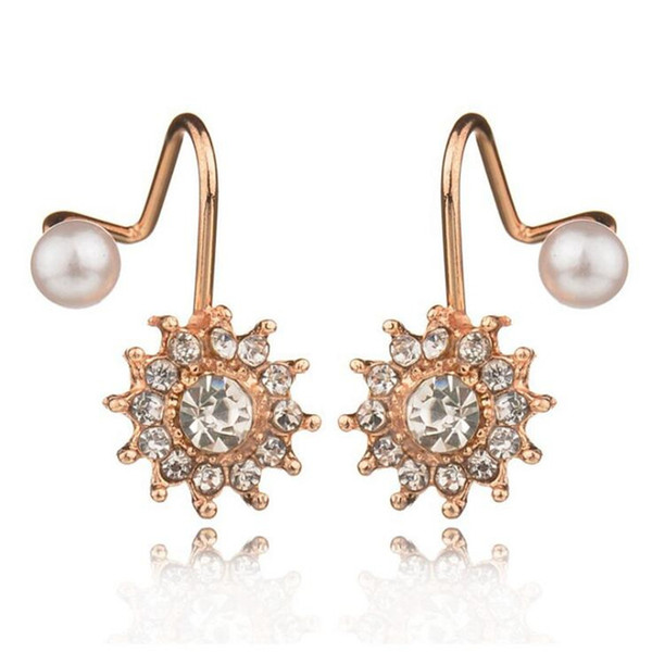 Fashion Women Pearl Studs Earring Crystal Gold Earrings for Women Luxury Flower Sterling Silver Jewelry Gifts