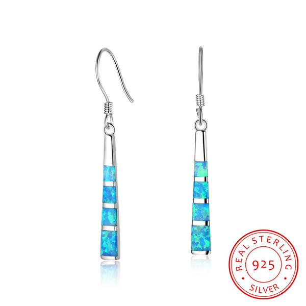 2018 new fashion 925 Sterling Silver earrings with blue opal gemstone beautiful long design silver dissymmetry jewelry wholesale