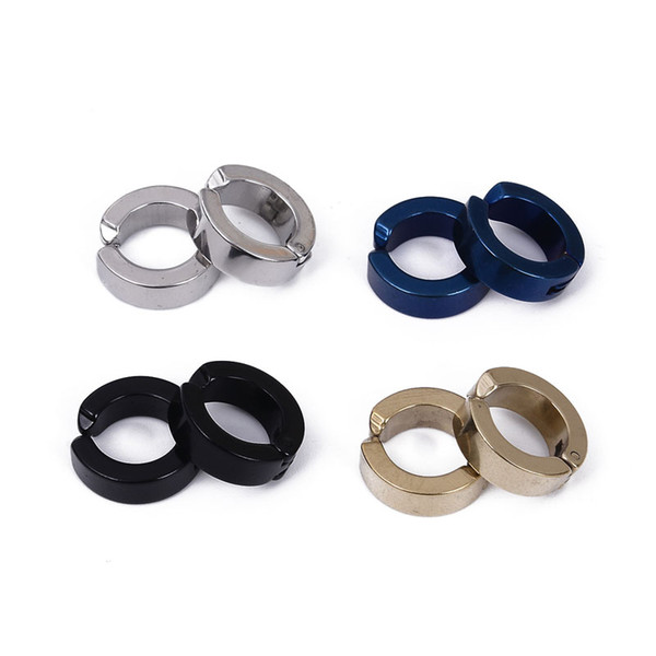 Alloy Metal Plated Circle Round Stud Earrings for Women Men Girls 4 Colour (Gold Silver Black Blue) B0231