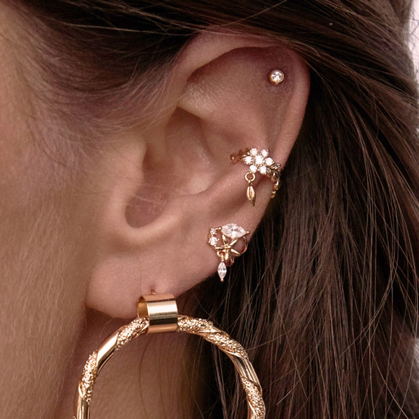 2019 Delicate pave sparking classic ear cuff earrings design CZ flower leaf leaves no pierced ear clip women party gifts jewelry